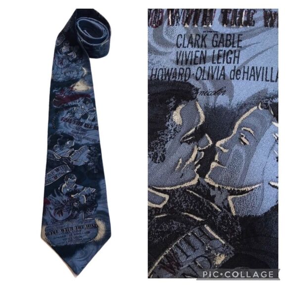 Vintage Gone With The Wind Silk Tie Movie Memorabilia Collectible Blue - Picture 1 of 11